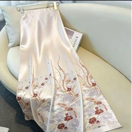 Chinese Style Skirt Acetate Satin Printed Skirt Spring 2026 High-End Temperament Long Skirt Chinese 