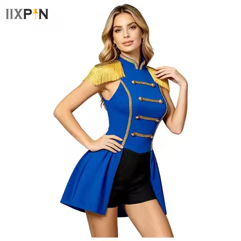 Womens Circus Ringmaster Halloween Cosplay Costume Glitter Lion Tamer Director Uniform Showman Major