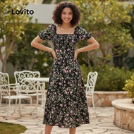 Lovito Casual Floral Ruched Tie Front Split Summer Spring Multicolor Dress for Women L134ED209\2