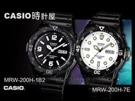 CASIO 時計屋 卡西手錶 MRW-200H-7E  MRW-200H-1B2男錶 指針錶 橡膠錶帶 黑 防水100米