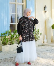 Mayoutfit.id Veonna Tunic | Tunik Motif Floral Crinkle Kombinasi Katun