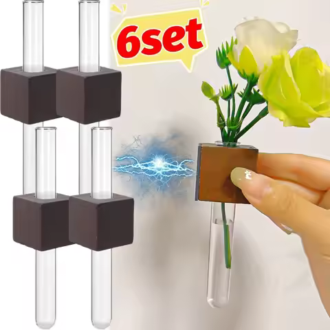 Magnetic Refrigerator Decor Vase Wooden Plastic Tube Set DIY Flower Arrangement Flower Vase Sticker 
