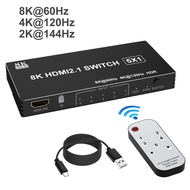 HDMI 2.1 Switch 5x1 8K HDMI Switch 5 in 1 Out 8K 60Hz 4K 120Hz 2K 144Hz HDCP 2.3 HDR10 5 Port HDMI S