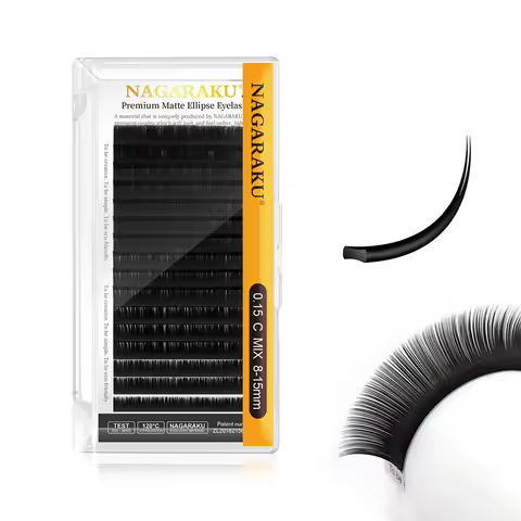 NAGARAKU Eyelashes Matte Flat Ellipse Split Tips Ellipse Shape Natural Light 16 Lines Ellipse Eyelas