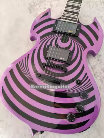 ZK Wylde Audio Purple Barbarian Black Bullseye Electric Guitar EMG Pickups Large Block Inlay, Black
