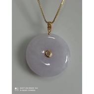 #J444 Natural Grade A Purple Donut Jade Jadeite Pendant H17.8mm with Real 18K Gold Clasp (Free Neckl