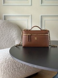 CHANEL 26A Top Handle Vanity Case Bag Brown Grained Leather