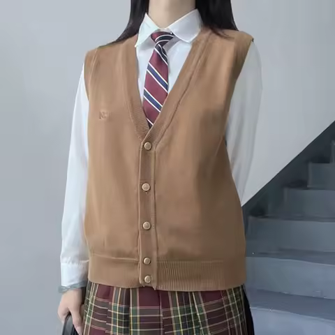 Japanese Korean Student Knit Vest Cardigan Sweater Gyaru School JK Uniform Girls Seifuku High School