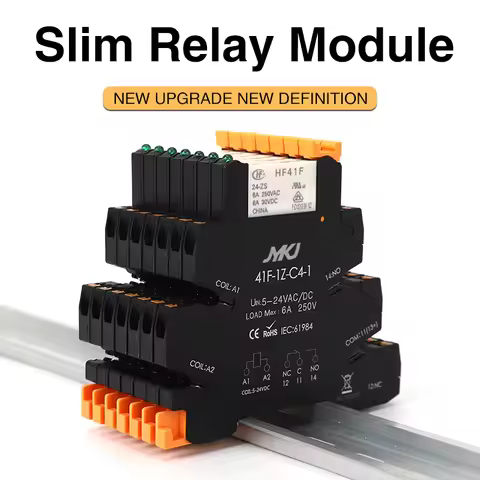 Din Rail Slim Relay Module 41F-1Z-C4-1 Integrated PCB Mount Power Relay With Relay Holder 12V 24V AC