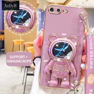 AnDyH Casing For Compatible For iPhone 7 Plus 8 Plus SE 2020 iPhone 6 Plus 6sPlus Phone Case Cute 3D Starry Sky Astronaut Desk Holder with lanyard