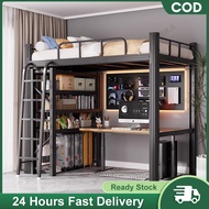 Heavy-Duty Steel Frame Bed Katil Bingkai Keluli Metal Bunk Bed Dormitory Loft Bed Floor-Mounted Ladd