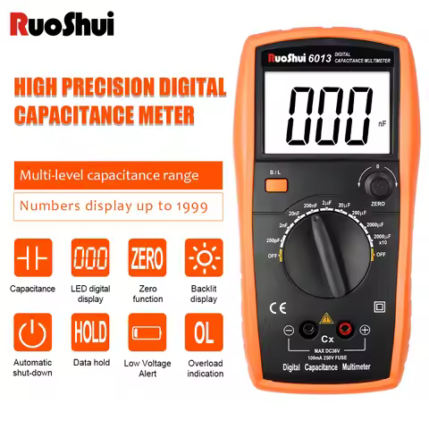 RuoShui 6013 Digital Capacitance Tester 20000uF Esr Meter Transistor LCD High Accuracy Antimagnetic 