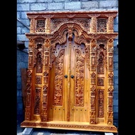Pintu gebyok 2,5 meter kusen kayu jati solid ukir jepara jendela