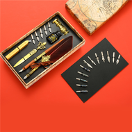 {UU61} Vintage Calligraphy Pen Feather Dip Fountain Pen Gift Box Sets Ink Stationery Quill Creative