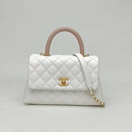 CHANEL CocoHandle小號白色荔枝牛皮27開蜥蜴皮手柄肩背包