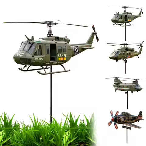 2D Flat Decorative Cast Iron Garden Stake Vietnam Veteran UH-1 Helicopter Yard Decor Stakes Garden P
