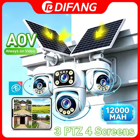 20MP 3 PTZ Four Screen Solar Camera 5X Zoom 4G Sim Card Solar Surveillance 10K 12000mAh Battery Wire