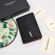 Saint Laurent Caviar Cowhide Passport Holder V Plaid Sheepskin Passport Book YSL New Style Passport 