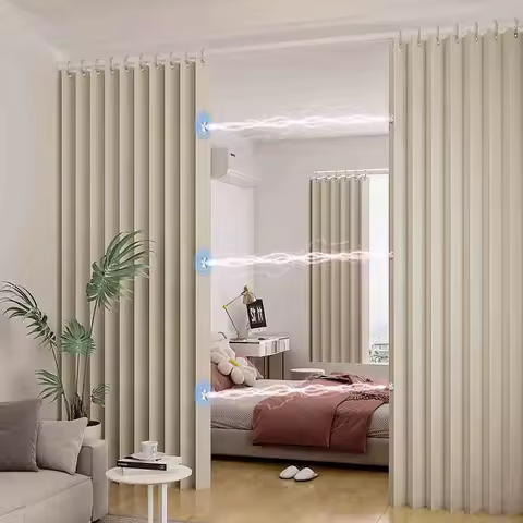 Folding Door Curtains Natural Blackout Pleated Door Curtains with Hooks for Door Way, Accordion Styl