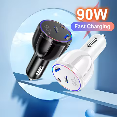 90W 3 in 1 Car Charger PD30W Type C USB Moblie Phone Fast Charging for IPhone Samsung Charger Plug L
