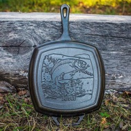 美國LODGE野生動物美國製方形鑄鐵橫紋煎鍋(鱒魚)27cm L8SGPWLFI