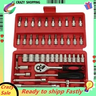 Bit Socket Wrench Set 1/4 Inch Drive 46pcs for Motor Ratchet Wrench Set for Motorcycle Tool Kit Red