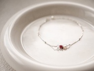 SV925 夏日小清新-紅 寶石細珠手鍊/腳鍊 珍珠 石榴石 赫基默鑽石