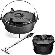 Uno Casa Cast Iron Camping Dutch Oven - Cast Iron Pot with Lid, Cast Iron Camping Cookware, 6Qt Dutc