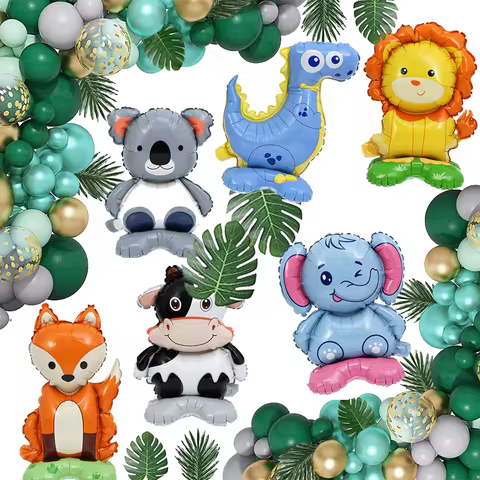 Jungle Wild Animal Standing Balloon Lion Elephant Fox Koala Panda Shaped Aluminum Foil Balloon For K
