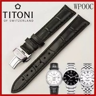 WPOOC梅花表带真皮原装牛皮手表带TITONI空霸宇宙大师系列蝴蝶扣男20MM 黑皮黑线+银色蝴蝶扣 20mm