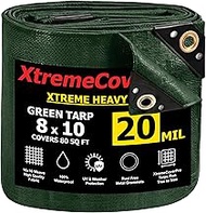 8' x 10' Green Tarp - 20mil | Heavy Duty & Waterproof | UV Protection + Brass Grommets Reinforced Co