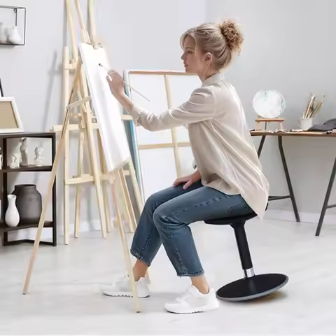 Saddle Chair 360° Swivel, Ergonomic Horse Riding Stool, Height-Adjustable Bar Stool, Anti-Fatigue St