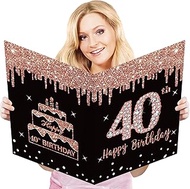 Large 40th Birthday Card With Envelope, Extra Big Guest Book Rose Gold Happy 40th Birthday Greeting 