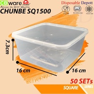 CHUNBE SQ1500 1500ml Disposable Plastic Microwavable Container 50pcs Bekas Makanan 4 Segi Bekas Pers
