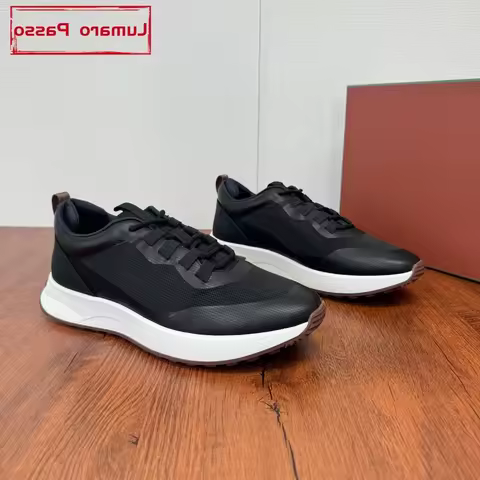 Men’s Casual Shoes Mesh Leather Lace-Up Sneakers New Spring Autumn Lightweight Walking Fashion Stree