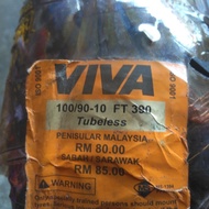 Tyre Motor Tubeless VIVA 100/90-10 FT390 Tayar Motosikal Scooter