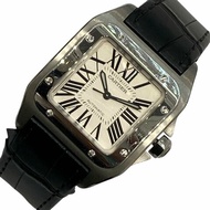 CARTIER 卡地亞  Santos 100 女士 不鏽鋼 自動機械手錶  銀/黑色