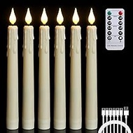 FREEPOWER 6PCS Rechargeable LED Flameless Taper Candles with Remote Timer,Battery Operated Flickerin