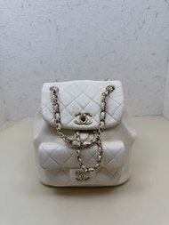 Chanel 香奈兒 芯片款 白色Duma小號 青蛙雙肩包18cm 95新