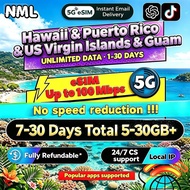 🏝NML USA( Hawaii&Puerto Rico&US Virgin Islands&Guam ) eSIM 5G 7-30 Days Total 5-30GB+ Data Package e