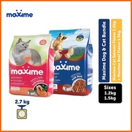 ◰ ☢ ✲ Dog & Cat Bundle (Maxime Cat Dry Cat Food Salmon 1.2kg + Maxime Dry Dog Food Adult Beef 1.5kg