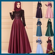 Muslimah Women Plus Size Long Sleeve Lacey Maxi Muslim Dinner Evening Dress Gown dress muslimah (wit