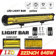 Yellow LED Light Bar 22'' Inch 648W Triple Rows Work Light 24V For Car Tractor Boat Off Road Truck SUV ATV Lamp Sport