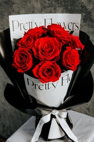 黑色花束/9朵厄瓜多玫瑰/永生玫瑰花束/不凋花束/永生花束/情人節