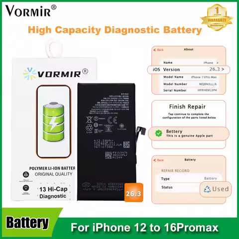 2pcs Vormir Diagnostic Battery Shows Genuine Parts for iPhone 12 to 15Max High Capacity Rechargeable