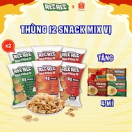 Carton of 12 Packs of REC REC Crispy and Spicy Snacks Mixed with 3 Flavors - Healthy Puff Cake, Rich