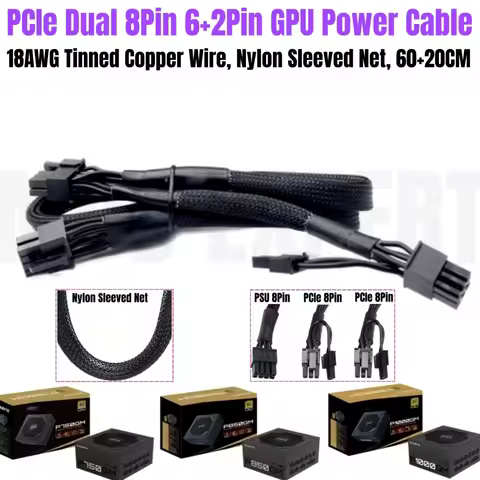 PCIe Dual 8Pin 6+2Pin GPU Power Cable for Gigabyte GP-P750GM, GP-P850GM, GP-P1000GM Modular Power, S
