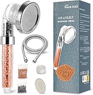 Krainliet Shower Head Hand Shower with Ion Filter and Limescale Filter, 3 Jet Types, Water-Saving an