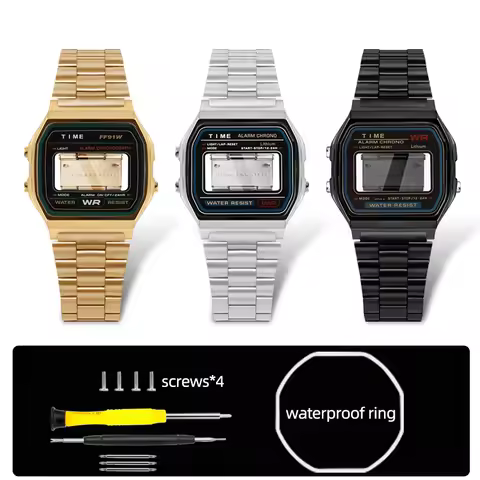 F-91W metal case mod kit Solid Stainless steel Bezel watch Case+Strap For Casio 593 F91W A158W A159W