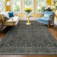Hazo Haus William Morris Washable Rug 5x7 Dark Green Area Rug